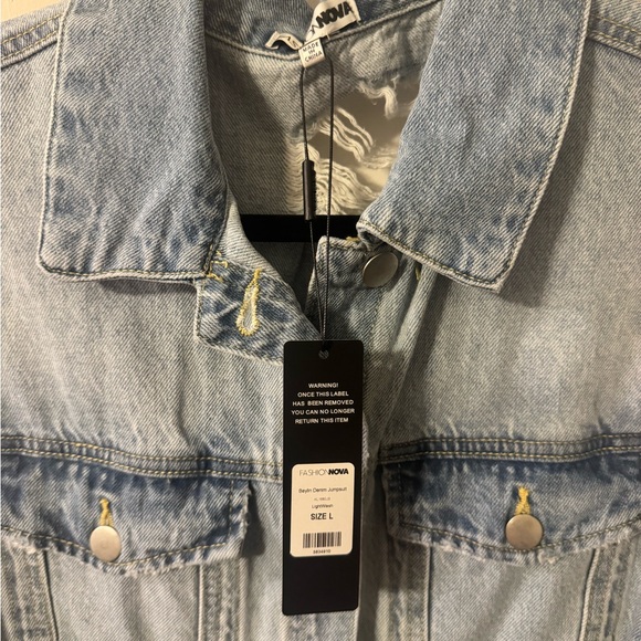 Fashion Nova Baylin Cutout Denim Jumpsuit – Size L – NWT - Picture 13 of 13